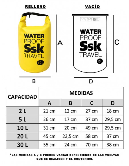 Bolsa/Mochila agua estanca Waterproof  | Ideal para Trekking, Pesca, Navegación, Escalada, Surf, Pádel Surf... (negro 20 L)