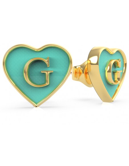 BRINCOS DE CORAÇÃO AZUL ESMALTE GUESS JEWELLERY UBE 70254