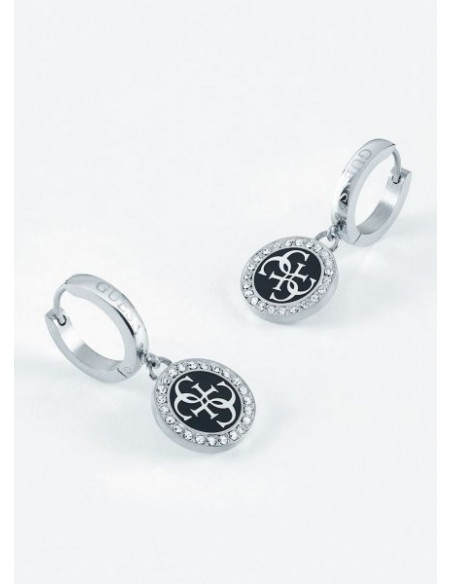 GUESS JEWELLERY CIRCULAR EARRINGS WITH SWAROVSKI® | ENAMEL COLLECTION | BLACK COLOR UBE70247