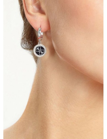 GUESS JEWELLERY CIRCULAR EARRINGS WITH SWAROVSKI® | ENAMEL COLLECTION | BLACK COLOR UBE70247