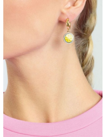 GUESS JEWELLERY CIRCULAR EARRINGS WITH SWAROVSKI® |  ENAMEL COLLECTION | YELLOW COLOR UBE70251