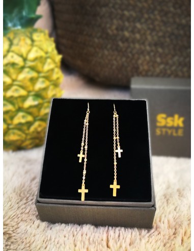 Pendientes de mujer dorado con cruces...