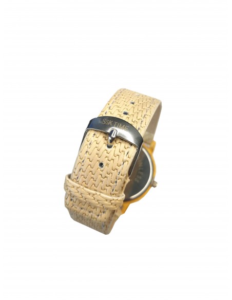 SSK TIME Reloj Bambú correa blanca esfera madera