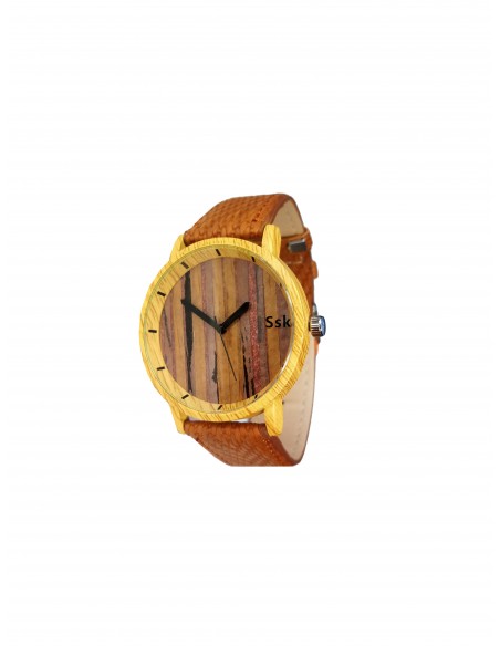SSK TIME Reloj Bambú correa café esfera madera