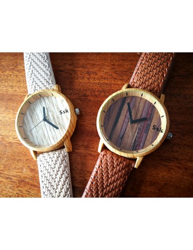 SSK TIME Reloj Bambú correa café...