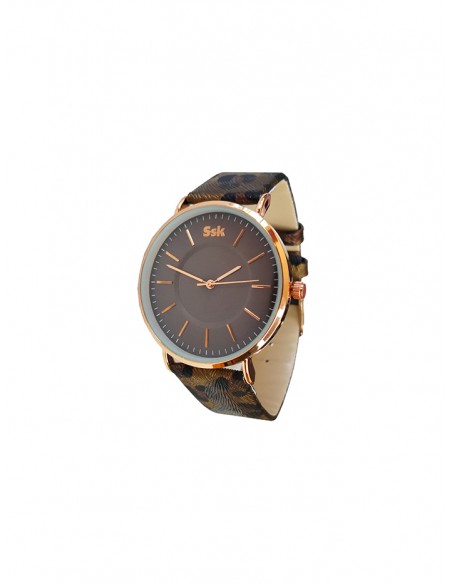 Reloj SSK TIME marrón esfera dorada colección animal print