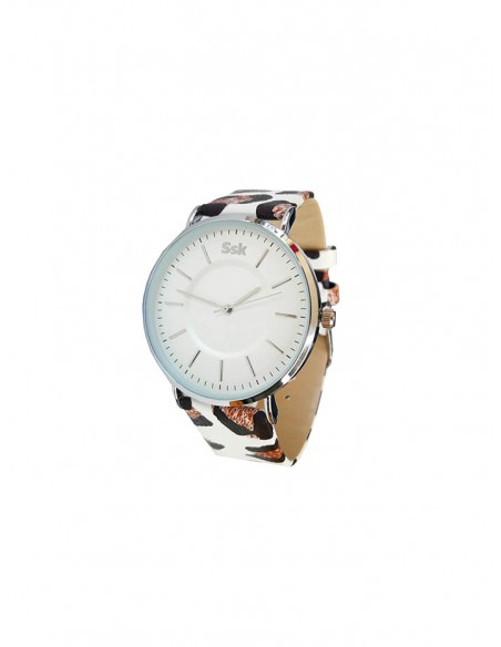 Reloj SSK TIME blanca esfera dorada colección animal print