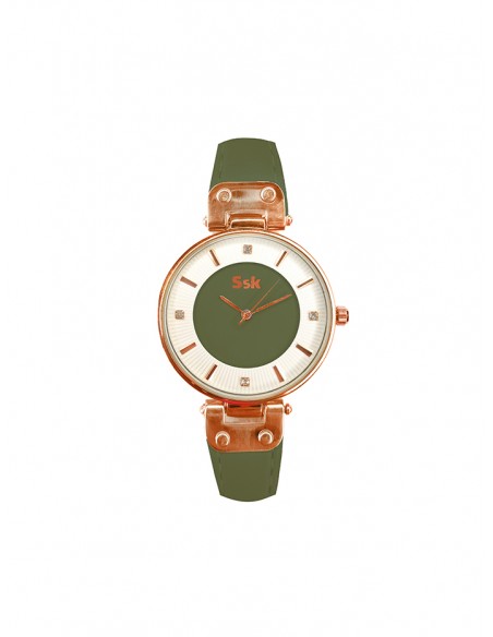 Reloj SSK TIME Correa verde esfera rosa oro Colección Corinto