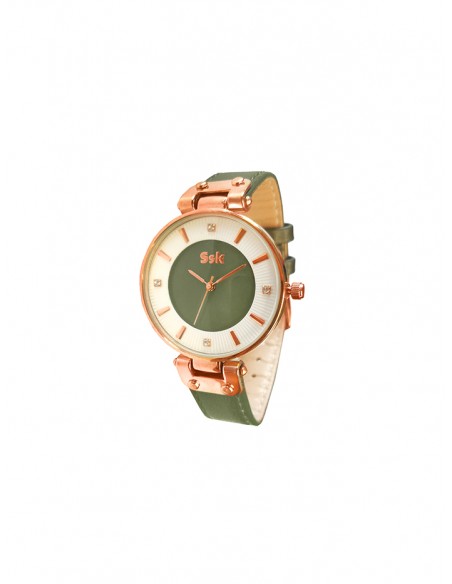 Reloj SSK TIME Correa verde esfera rosa oro Colección Corinto