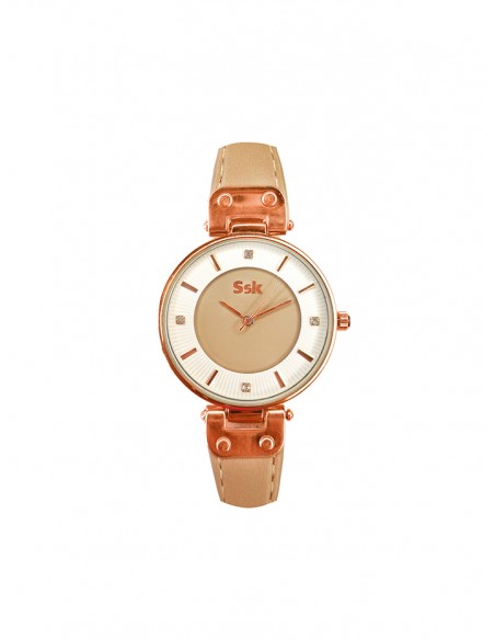 Reloj SSK TIME Correa beig esfera rosa oro Colección Corinto