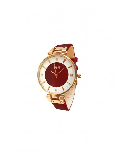 Reloj SSK TIME Correa rojo esfera rosa oro Colección Corinto