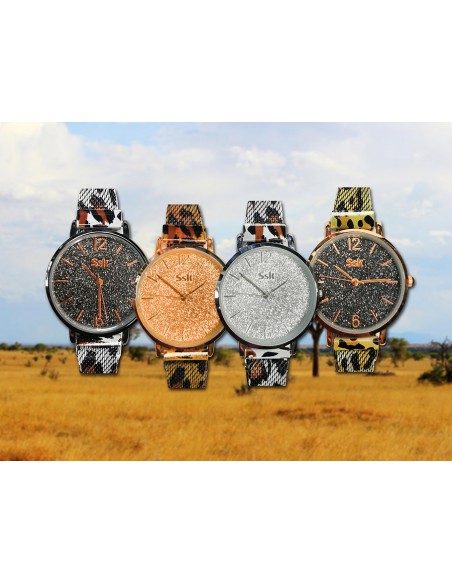 Reloj SSK TIME correa amarilla esfera oro rosado colección print