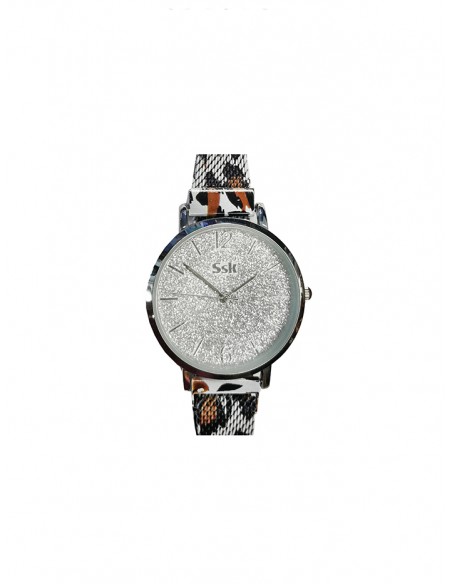 Reloj SSK TIME correa blanca esfera plateada colección print