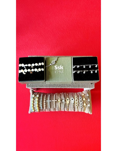 SSK STYLE SHINY SILVER HEART PEARL BRACELET