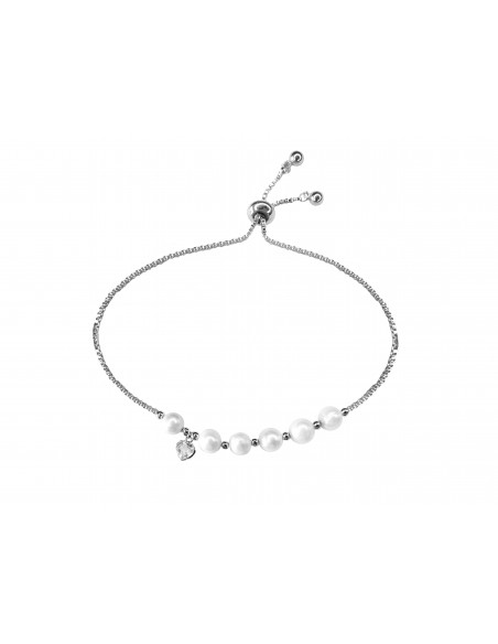 SSK STYLE SHINY SILVER HEART PEARL BRACELET