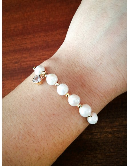 SSK STYLE SHINY GOLDEN HEART PEARLS BRACELET