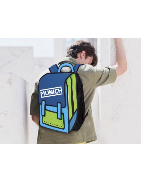 MOCHILA MUNICH COMIC EFECTO 2D AZUL