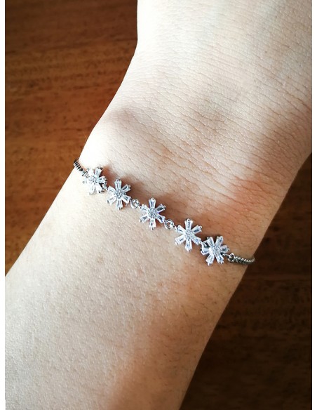 PULSEIRA BRILHANTE ESTILO SSK 5 FLORES DE PRATA
