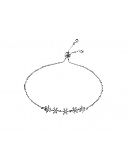 PULSEIRA BRILHANTE ESTILO SSK 5 FLORES DE PRATA