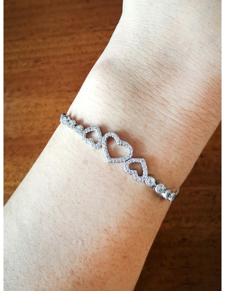 SSK STYLE SHINY 3 HEARTS SILVER BRACELET