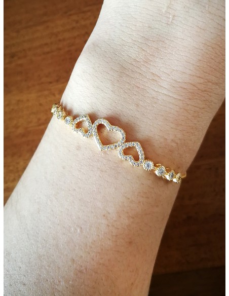 PULSERA SSK STYLE SHINY 3 CORAZONES DORADA