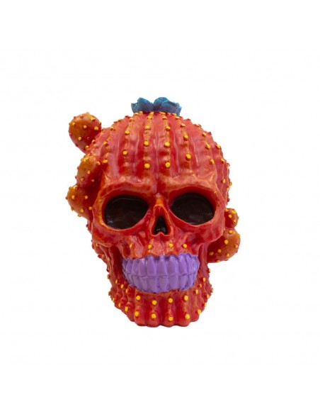 HUCHA CALAVERA CACTUS ROJA GRANDE
