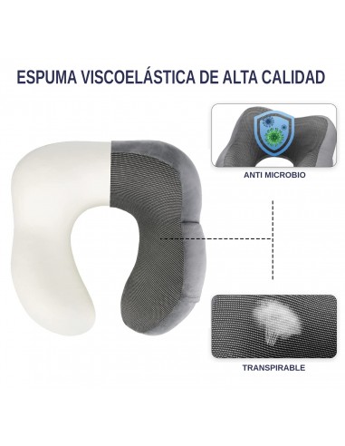 COJÍN DE VIAJE VISCOELÁSTICO GRIS/NEGRO