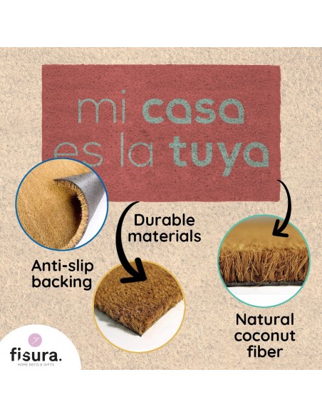 Fisura – Felpudo Original de Coco con Base Antideslizante de PVC - Rosa
