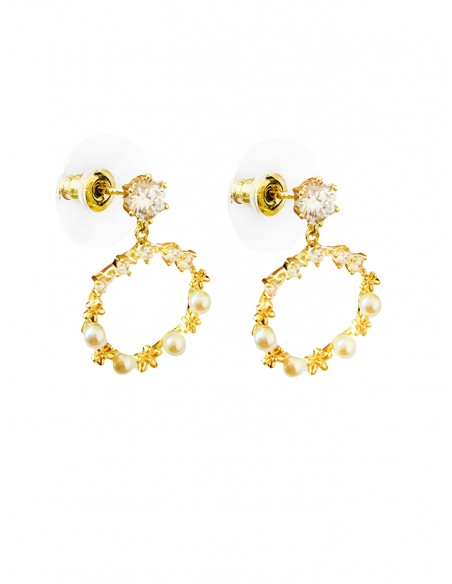 PENDIENTES SSK STYLE DORADOS CORONA FLOR PERLA