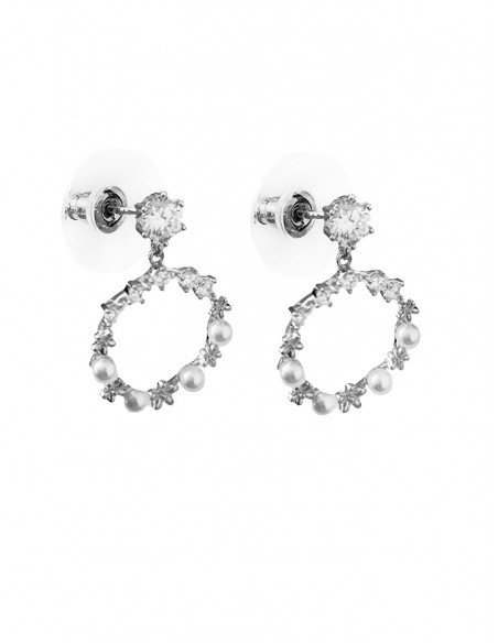 PENDIENTES SSK STYLE PLATEADOS CORONA FLOR PERLA