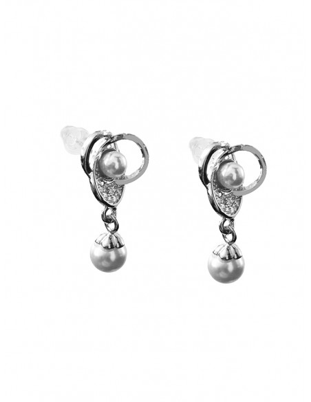 PENDIENTES SSK STYLE PLATEADOS FLOR 2 PERLAS