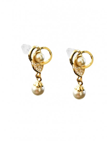 PENDIENTES SSK STYLE DORADOS FLOR 2 PERLAS