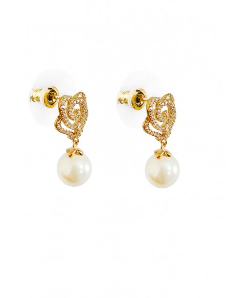 PENDIENTES SSK STYLE DORADOS ROSA PERLA