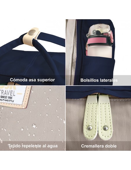 MOCHILA GIRL SSK TRAVEL AZUL/BEIGE 40x25x12