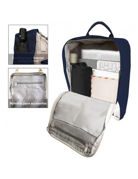 MOCHILA GIRL SSK TRAVEL AZUL/BEIGE 40x25x12