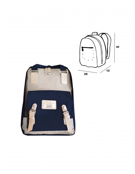 MOCHILA GIRL SSK TRAVEL AZUL/BEIGE 40x25x12