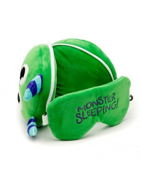 Almohada Viaje Y Antifaz Monster Verde