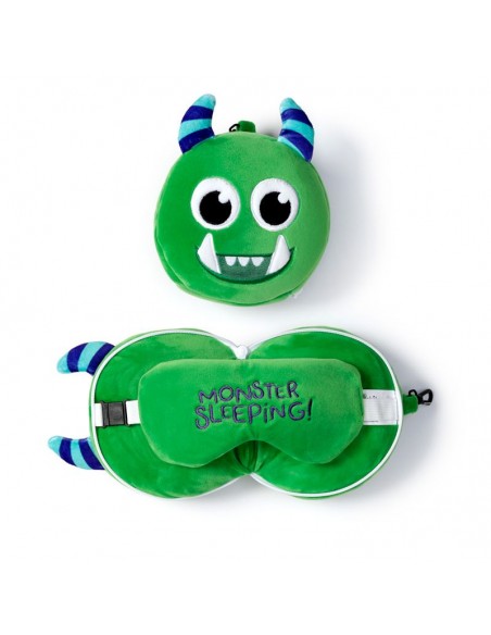 Almohada Viaje Y Antifaz Monster Verde