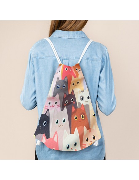 MOCHILA GATO CINCHAS / CUERDAS ROSA CORDON BLANCO