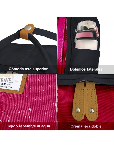 MOCHILA GIRL GRANDE SSK TRAVEL AZUL MARINO /ROJO 40X25X12 of MOCHILA GIRL MEDIANA SSK TRAVEL VERDE/BERENJENA