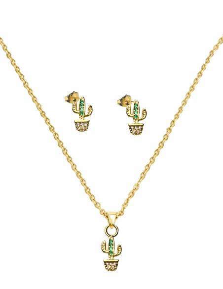 COLLAR + PENDIENTES SSK STYLE DORADOS CACTUS