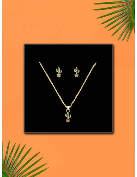 COLLAR + PENDIENTES SSK STYLE DORADOS CACTUS