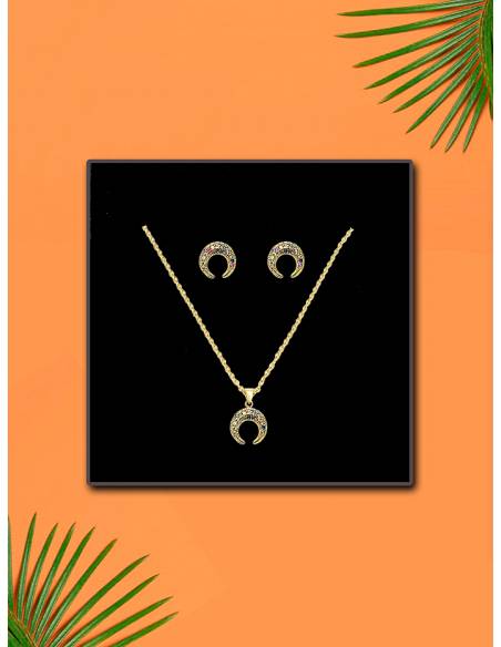 SSK STYLE GOLDEN HALF MOON NECKLACE+EARRINGS