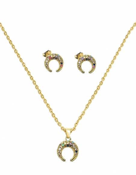 SSK STYLE GOLDEN HALF MOON NECKLACE+EARRINGS