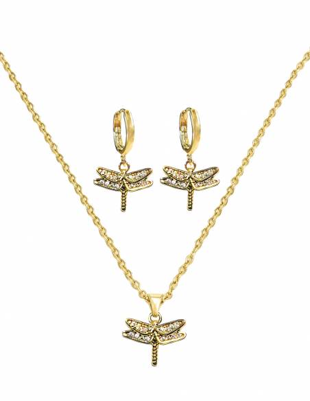 SSK STYLE GOLDEN DRAGON FLY NECKLACE+EARRINGS