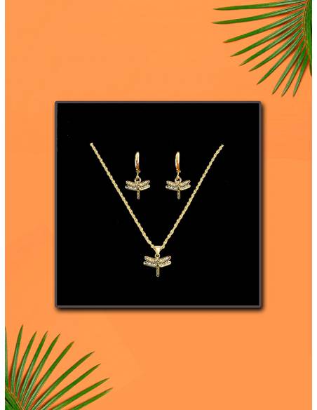 SSK STYLE GOLDEN DRAGON FLY NECKLACE+EARRINGS