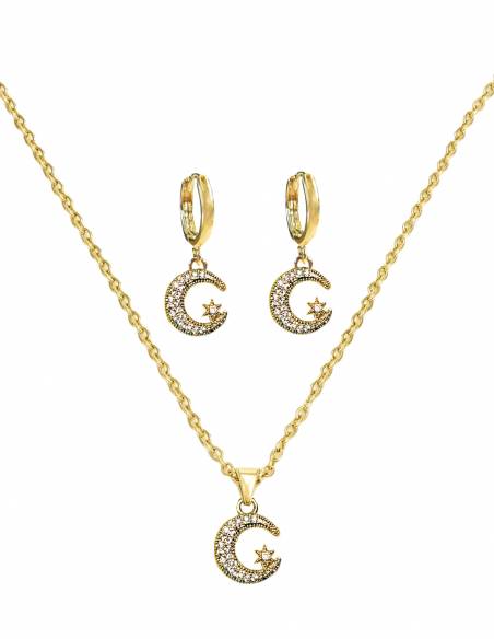 SSK STYLE GOLDEN MOON/STAR NECKLACE+EARRINGS