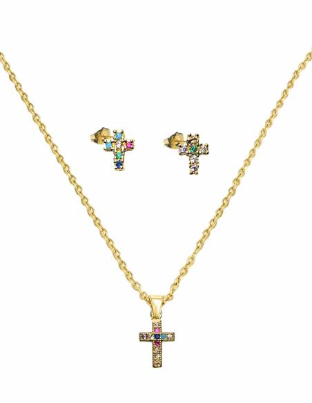 SSK STYLE GOLDEN CROSS NECKLACE+EARRINGS