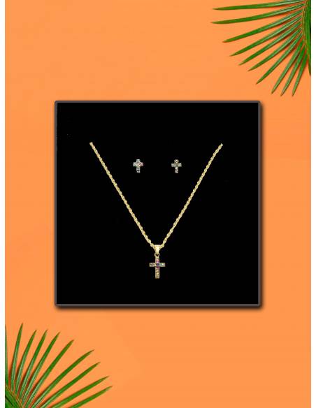 SSK STYLE GOLDEN CROSS NECKLACE+EARRINGS