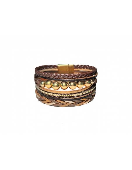 PULSERA DOBLE PIEL CON ADORNOS MARRÓN PL297-13